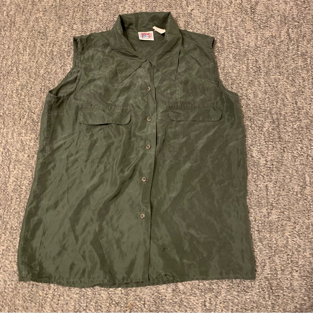 Backroad Blues Vintage Green Sleeveless Blouse Size Medium